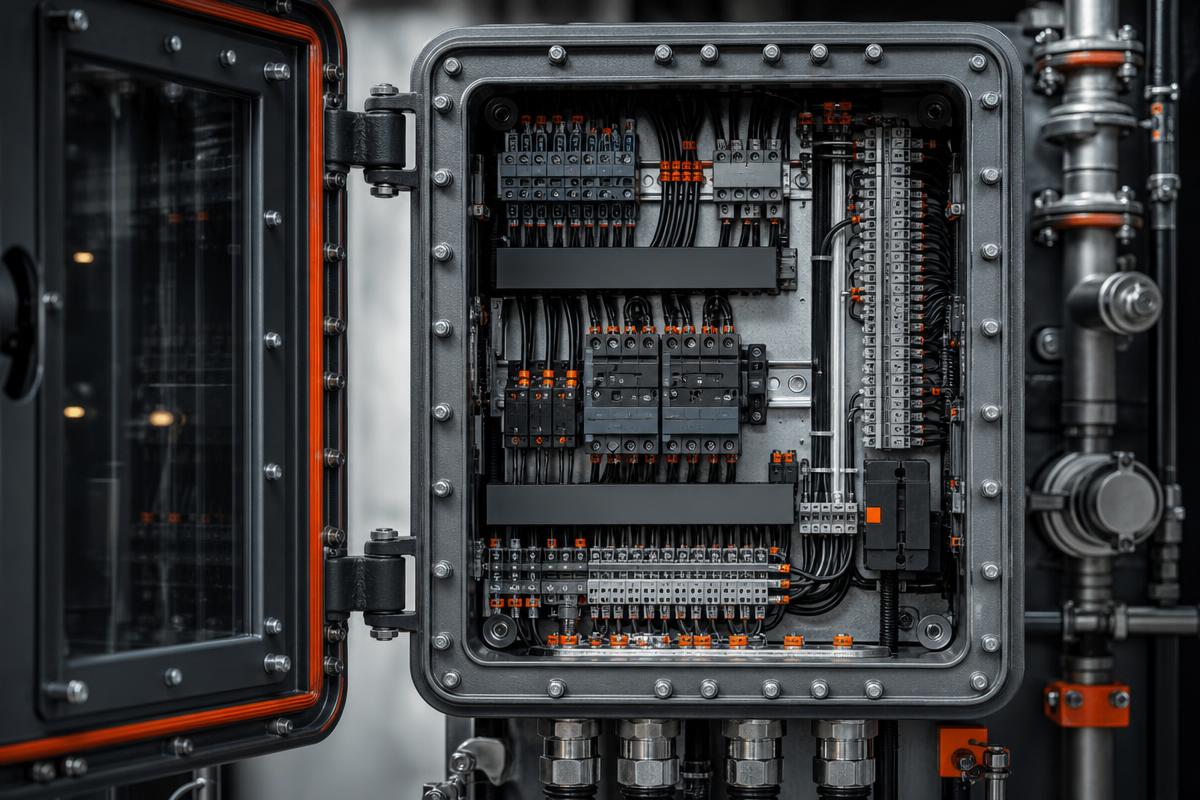 Electrical control panel inside a hazardous-location enclosure